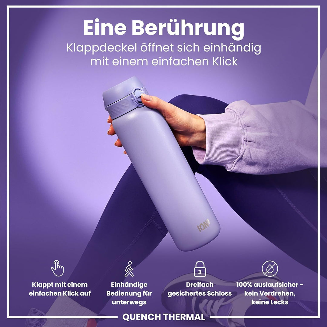 Ion8 Vakuumisolierte Edelstahl-Trinkflasche, 1 Liter, 920 ml, Auslaufsicher, Einhandöffnung, Sichere