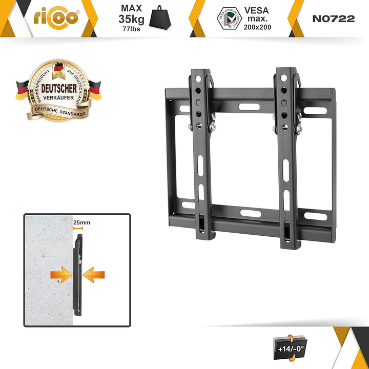 RICOO TV Wandhalterung Flach Ultra Slim für 32-55 Zoll Fernseher Neigbare Halterung Fernsehhalterung