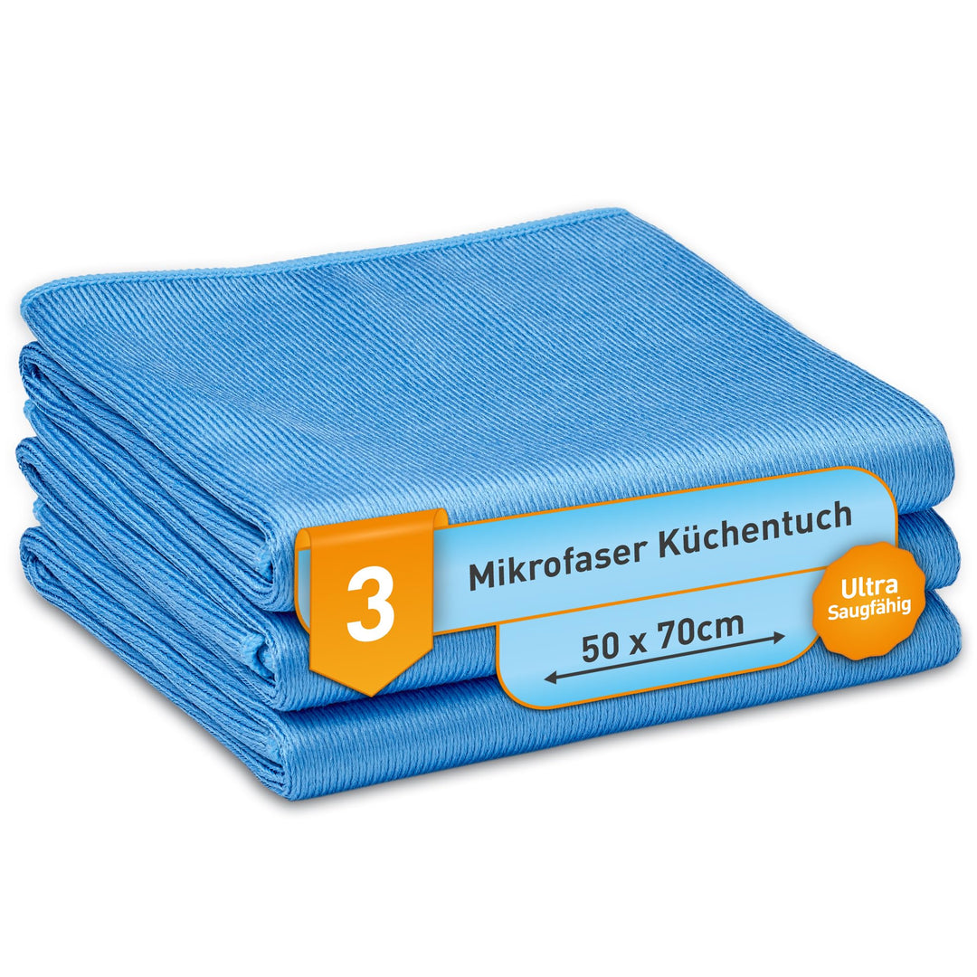 culiclean Ultra Mikrofaser Küchentuch Geschirrtuch Trockentuch 50x70 cm, blau, 3 Stück, Profipack, W