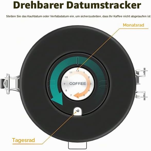 Kaffeedose Luftdicht – Premium Kaffeebohnen Behälter für 1.8L Bohnen &amp; Gemahlenen Kaffee – Vakuum Ka