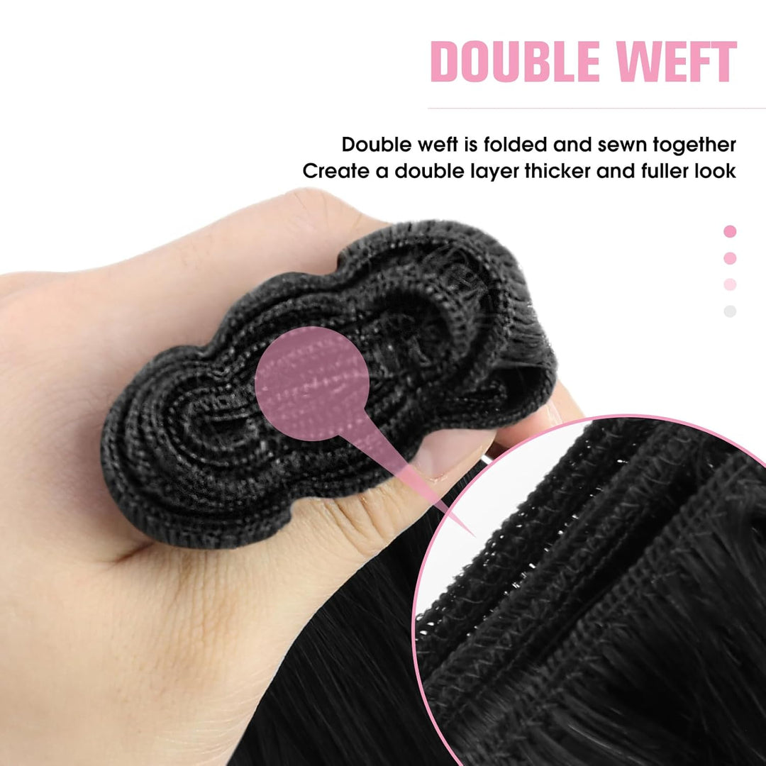 YoungSee Echthaar Tressen Schwarz 45cm Tressen Echthaar zum Einnahen Haartressen Echthaar Schwarz 10