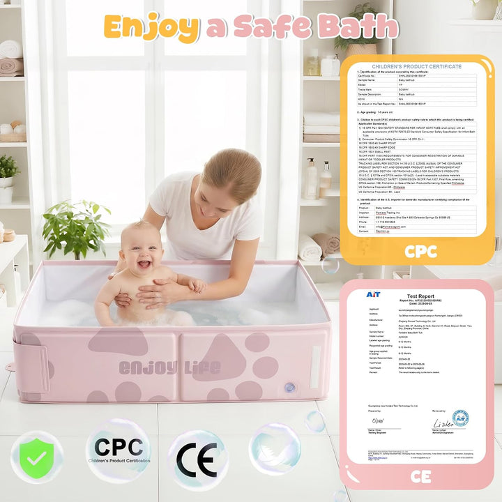 Orzbow Baby Badewanne, mit Temperaturaufkleber für 6 Monate+, Rosa | Faltbare Badewanne Kinder, Trag