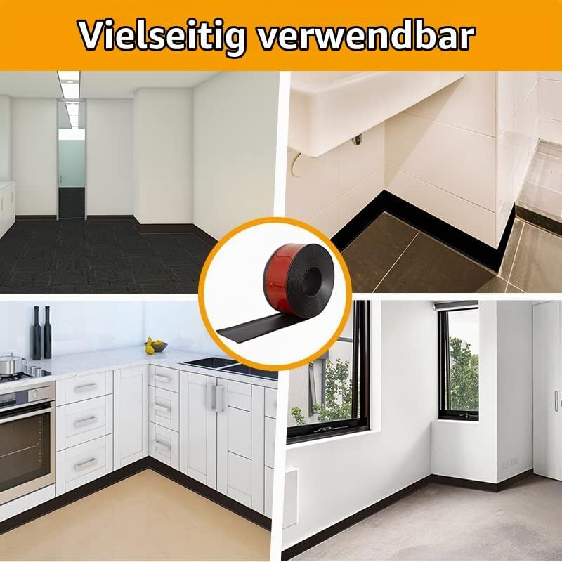 NeatiEase PVC Weichsockelleiste selbstklebend WEISS Knickleiste, 10 cm x 10 Meter(Schwarz) 10cm x 10