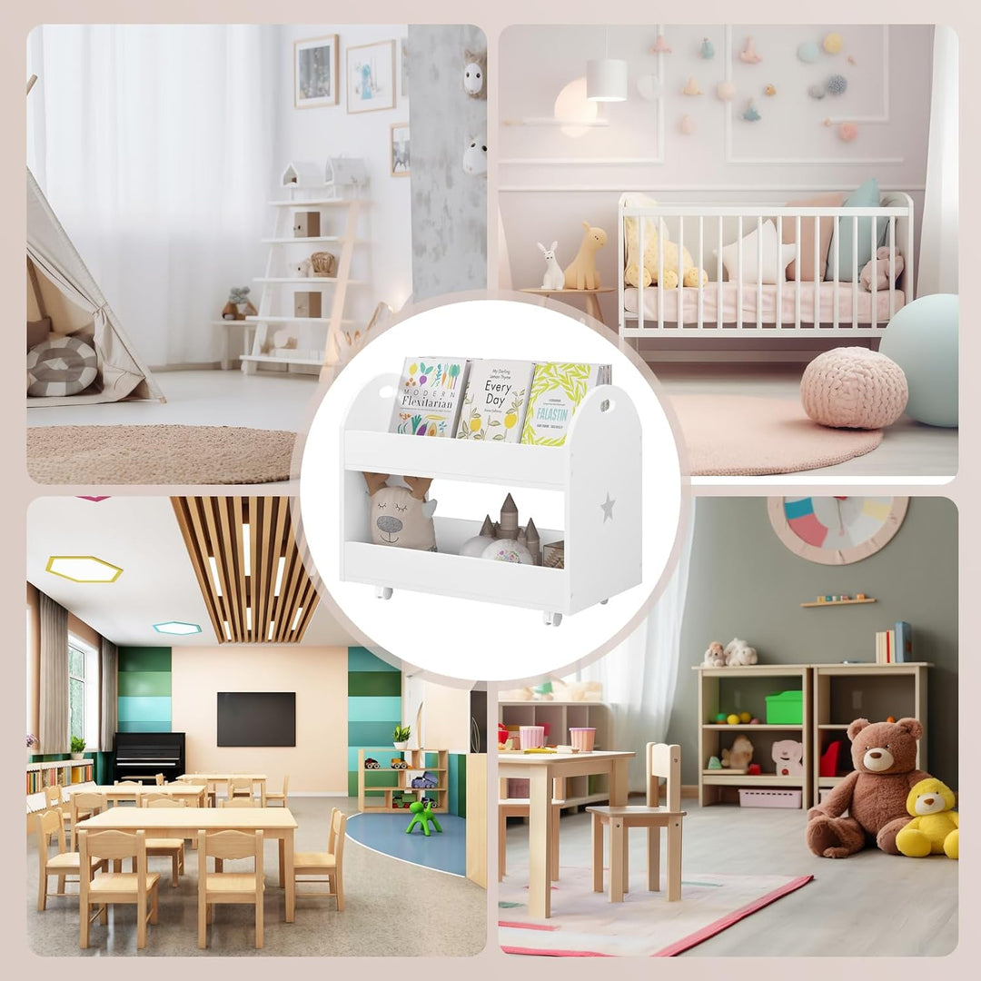 Lestarain Spielzeugkiste mit Rollen, Kinderzimmer Regal, Spielzeugregal mit 2 Ebenen, bewegliches Au