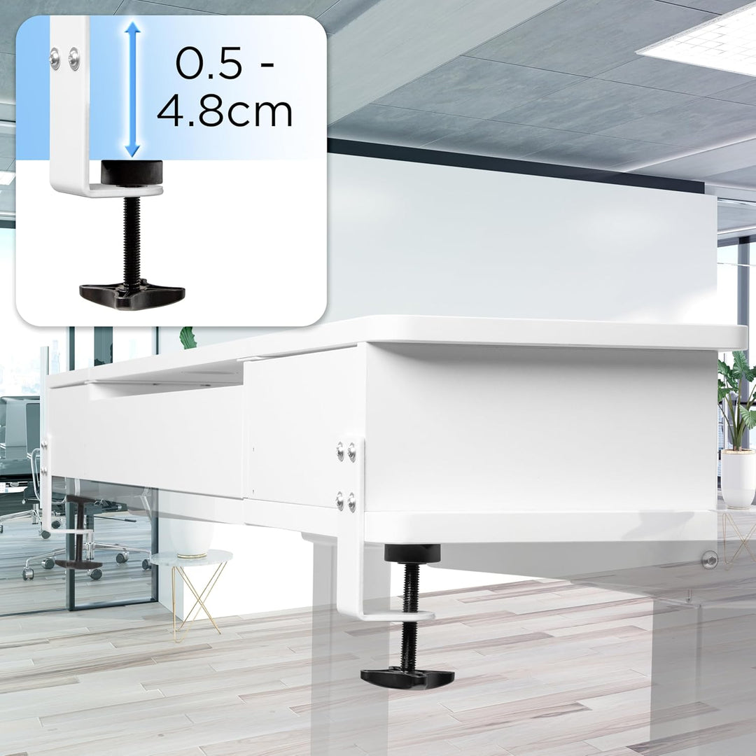 Duronic DD2 WE Schreibtischaufsatz für 2 Monitore | 120 x 25 x 11,5 cm | Monitorerhöhung mit Tischkl