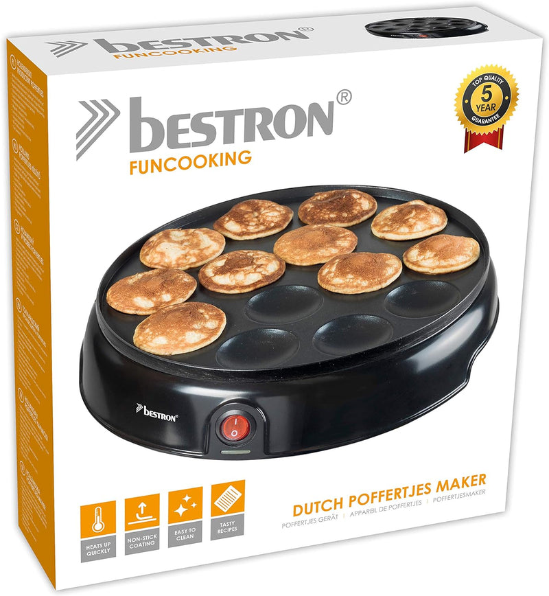 Bestron Poffertjes Maker im Retro Design, Mini Pfannkuchen Automat, mit Antihaftbeschichtung, Sweet