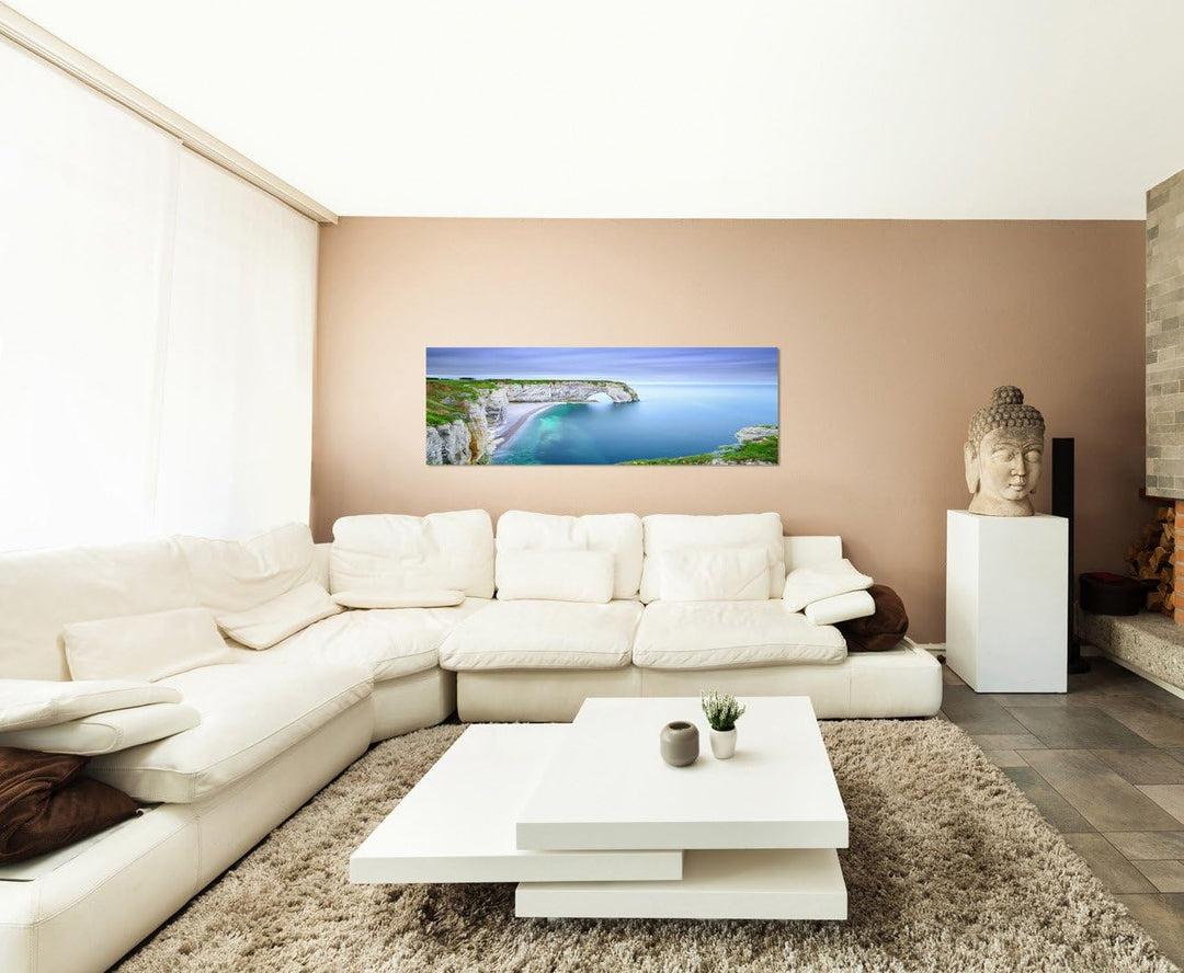 Paul Sinus Art Panoramabild auf Leinwand und Keilrahmen 150x50cm Frankreich Normandie Felsen Meer Na