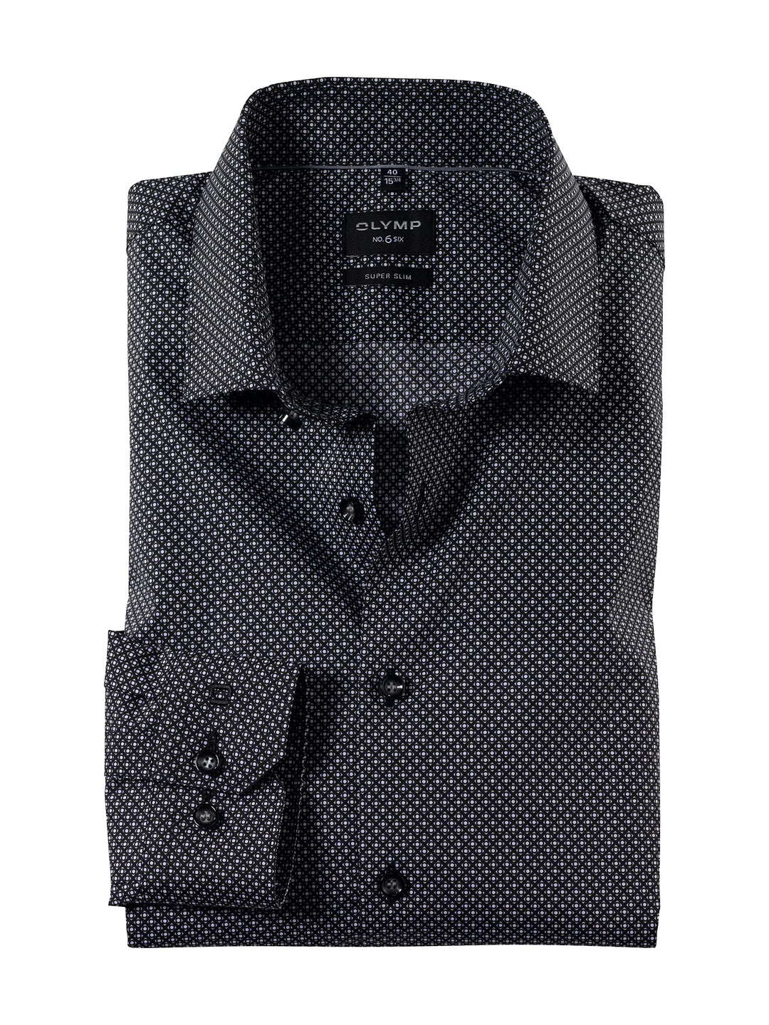 OLYMP Herren Businesshemd Langarm No. Six,Rotationsdruck,super Slim,Modern Kent 40 Schwarz 68, 40 Sc