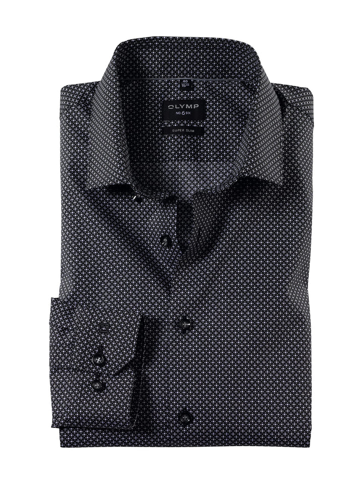 OLYMP Herren Businesshemd Langarm No. Six,Rotationsdruck,super Slim,Modern Kent 40 Schwarz 68, 40 Sc