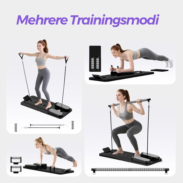 Pilates Board Upgraded, 6-in-1 Faltbares Pilates Reformer Set für Zuhause, Multifunktionales Ganzkör