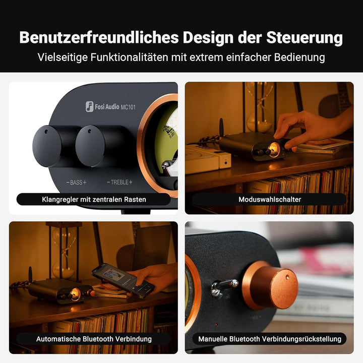 Fosi Audio MC101 Bluetooth 5.3 Hi-Fi Verstärker mit VU Meter, 100W x 2 Stereo Verstärker 2 Kanal mit