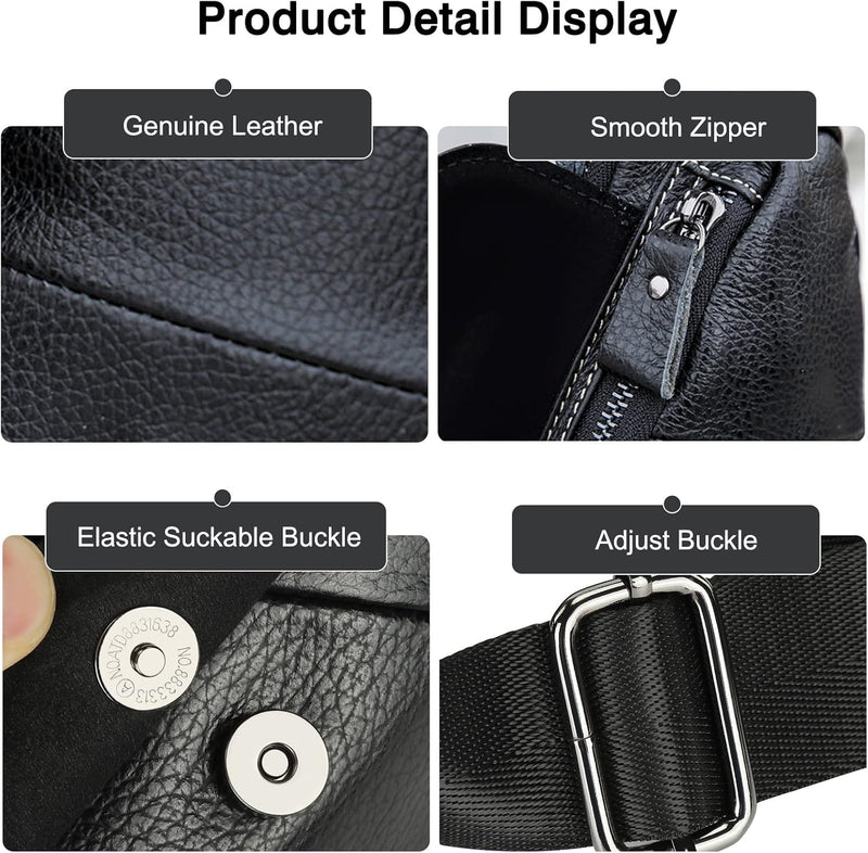 FANDARE Anti-Diebstahl Brusttasche Herren Sling Crossbody Pack Leder Umhängetaschen Schultertasche B