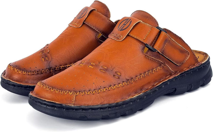 BUGUKI Sandalen Herren Leder Pantoletten Clogs, Weiche Dicke Sohle 45 EU Ta3 Rot Braun, 45 EU Ta3 Ro
