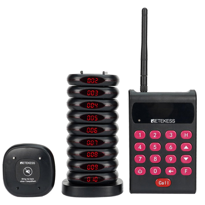 Retekess TD161 Pager Rufsystem mit Halterung, 500M Pager System mit Gebührenfreiem Tastatursender, E