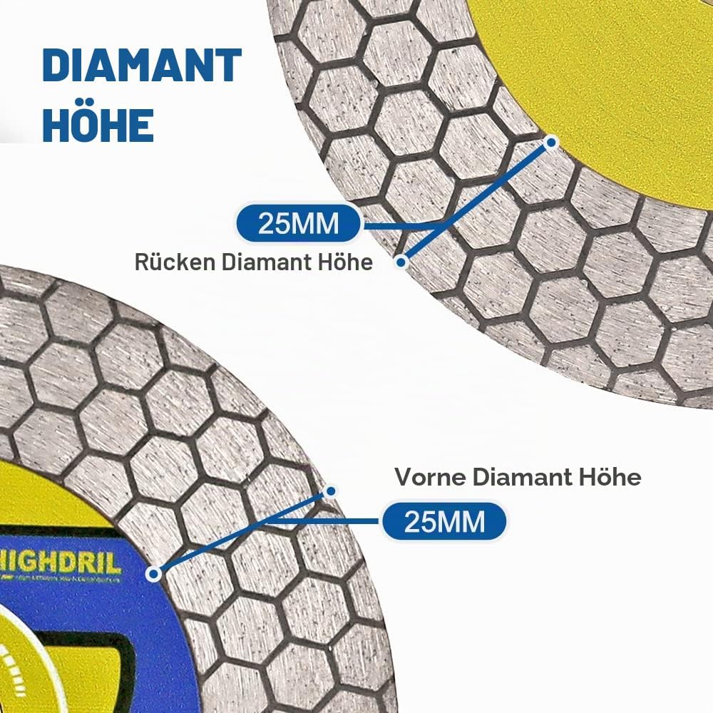 HIGHDRIL Diamant-Fliesensägeblatt – 125 mm Trenn- und Schleifscheibe für Porzellanfliesen, Granit, M