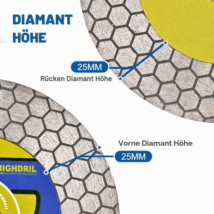 HIGHDRIL Diamant-Fliesensägeblatt – 125 mm Trenn- und Schleifscheibe für Porzellanfliesen, Granit, M