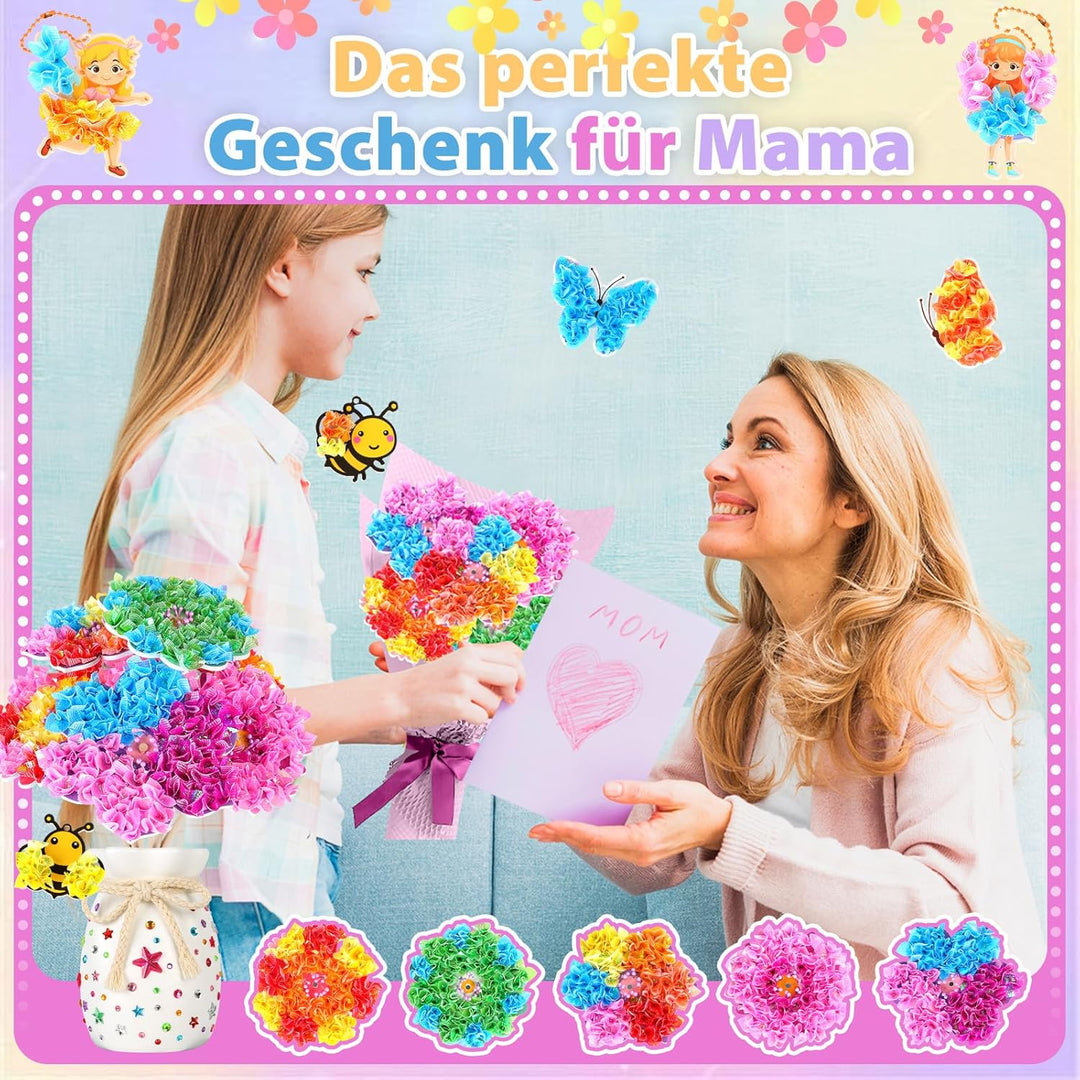 Aragallant 16 Stück Bastelset Kinder ab 4 5 6 7+ Jahre, Poke Art Basteln Mädchen - Mit Vase & 8 Blum
