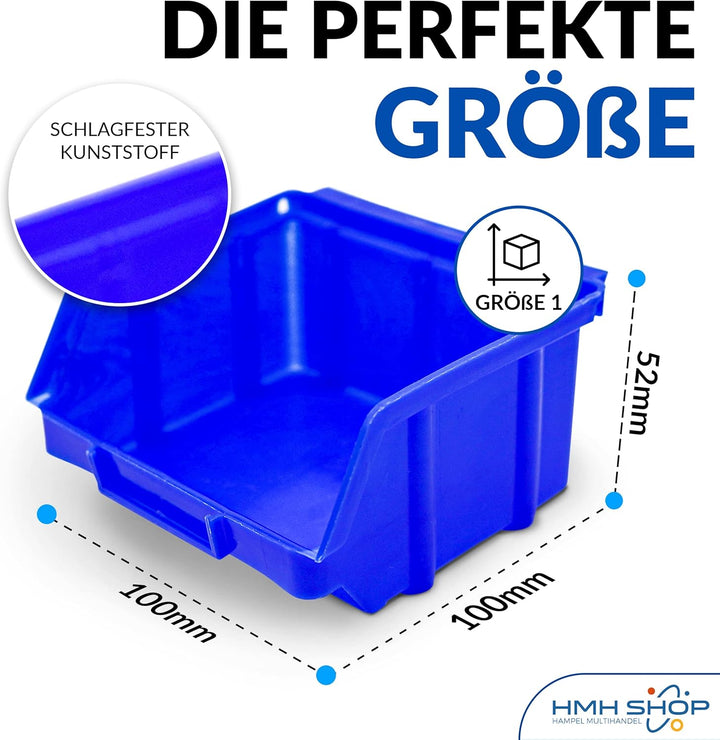 192x Stapelboxen Blau Grösse 1 (BxTxH) 100x100x52mm stapelbar blaue Sichtbox Regalbox Lagerbox Sicht