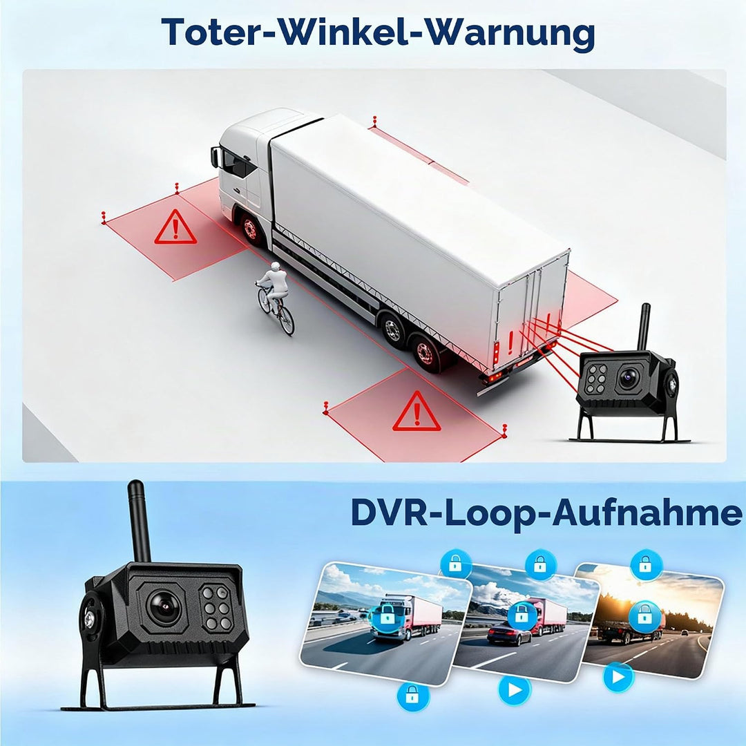 SIXWIN Kabelloses Rückfahrkamera-Set, 7 Zoll Touchscreen Monitor mit 1 IP68 Kabelloser Rückfahrkamer