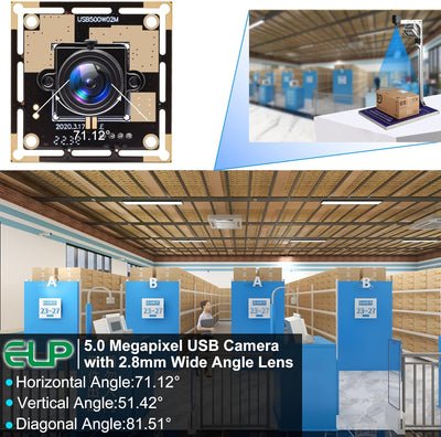 ELP 5MP USB-Kameramodul High Definition CMOS OV5640 Kleine USB-Kamera mit 2,8mm Objektiv für Dokumen