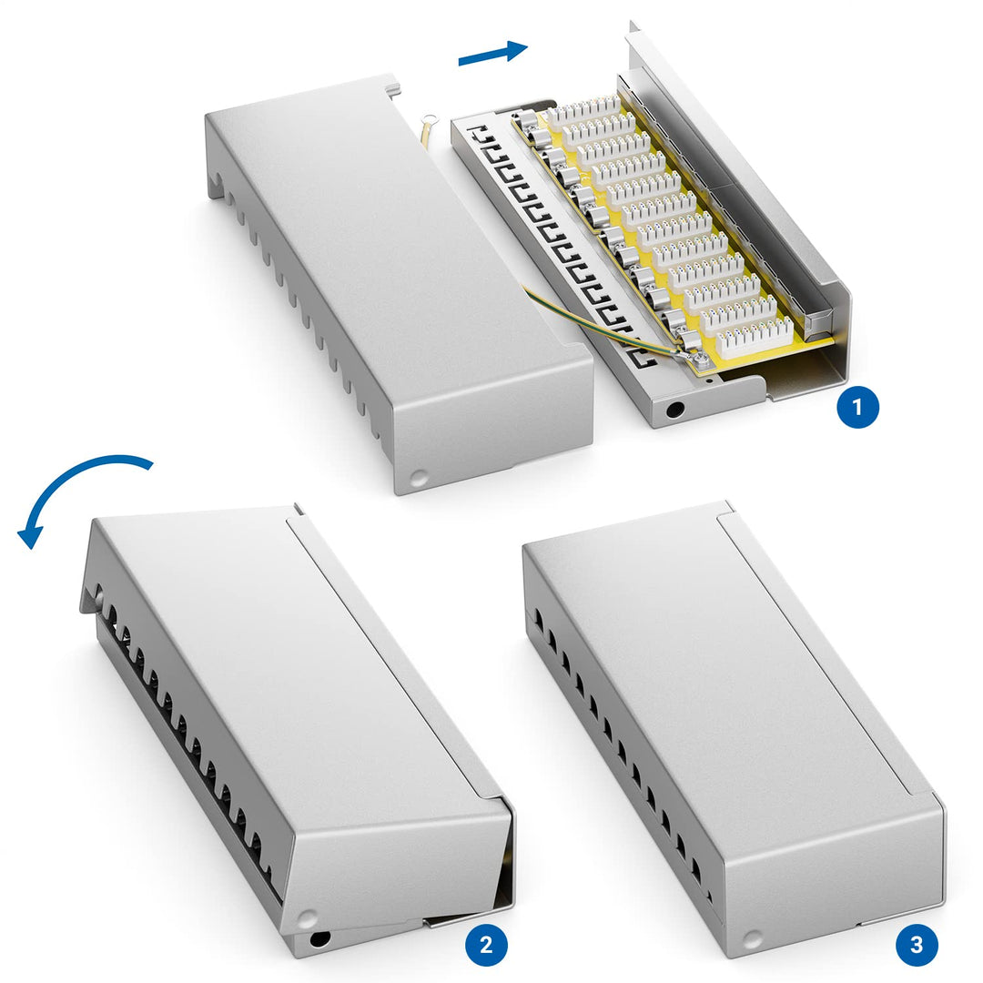 deleyCON CAT 6 Patchpanel Verteilerfeld 12 Port 1 HE Desktop & Wandmontage Geschirmt 12x RJ45 Buchse