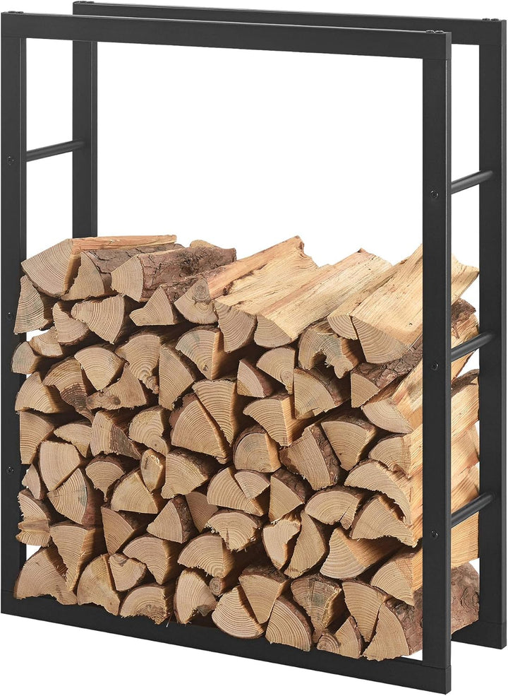 [en.casa] Kaminholzregal 80x100x25cm Brennholzregal Feuerholzregal Holzhalter Schwarz 80 x 100 x 25