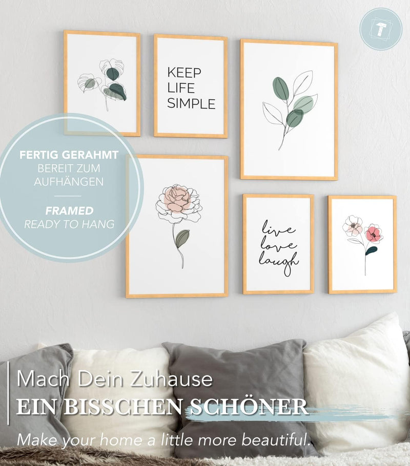 Papierschmiede® Mood Poster Set Little Green, Fertiges Bilder Set mit Rahmen (Holz, Natur), Wohnzimm