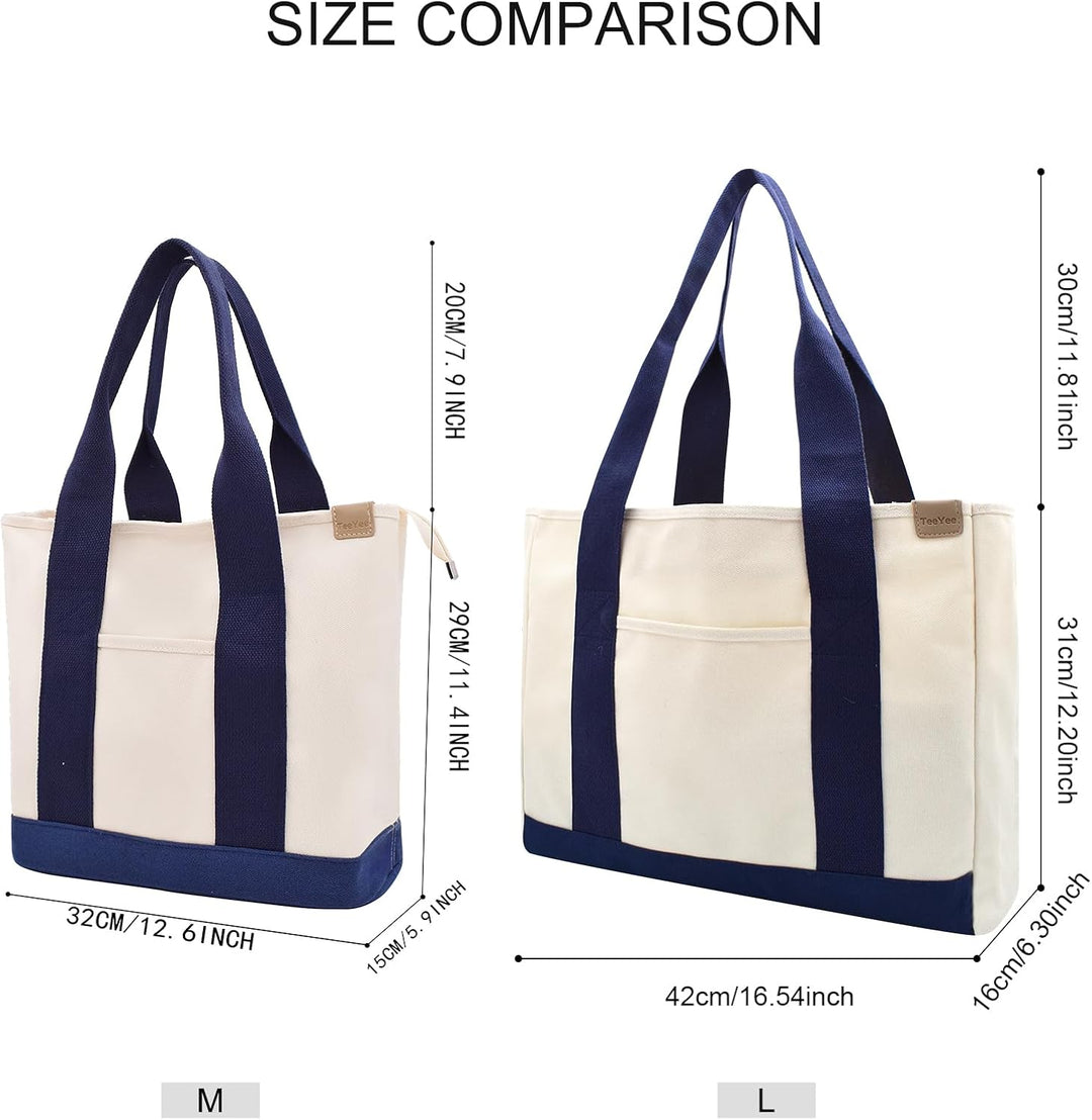 Damen Mittelgross Handtasche Canvas Satchel Tote Bag Schultertasche Shopper für Bücher Alltag Arbeit