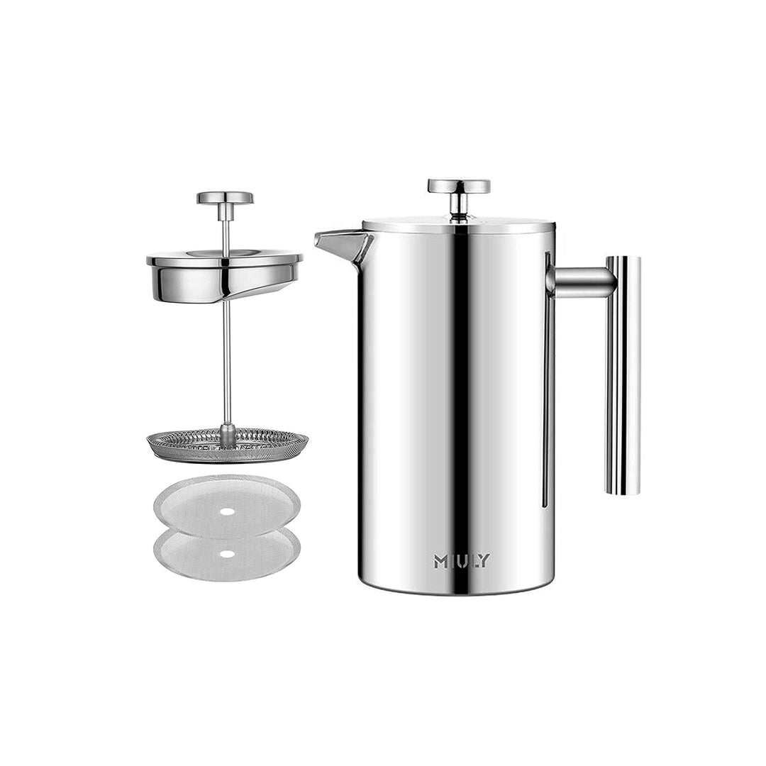 MaxMiuly Kaffeebereiter French Press 0,35 Liter Klein Kaffeezubereiter Doppelwandige Edelstahl Franz
