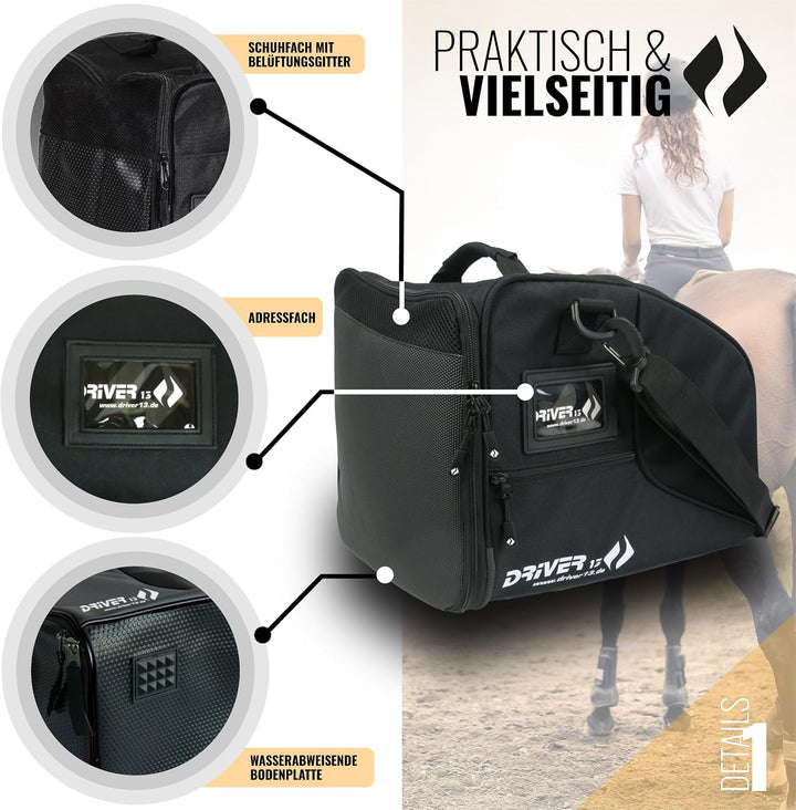 Driver13 Reitstiefelrucksack Reitstiefeltasche Stiefeletten Taschen Deluxe mit Helmfach für Reitstie