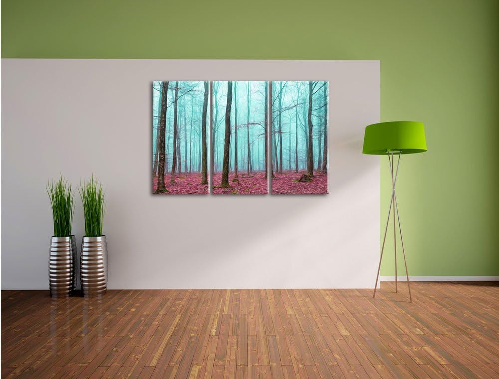 Pixxprint Wald / 3-Teilig/Gesamtmass 120cm Leinwandbild bespannt auf Holzrahmen/Wandbild Kunstdruck