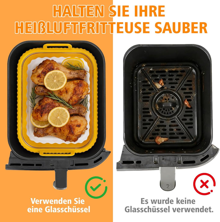 Glas Auflaufform Airfryer mit Silikongriffen für Ninja Heissluftfritteuse Zubehör AF400EU/DZ400EU/AF
