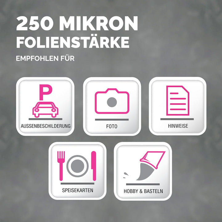 Fellowes Laminierfolien A4, 250 Mikron (2 x 250 mic), Heisslaminierfolien mit glänzendem Finish, seh