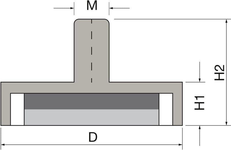 vasalat Topfmagnet mit Gewindezapfen zum Einschrauben, Magnet mit Metallscheiben und Gummi-Kappen, ø