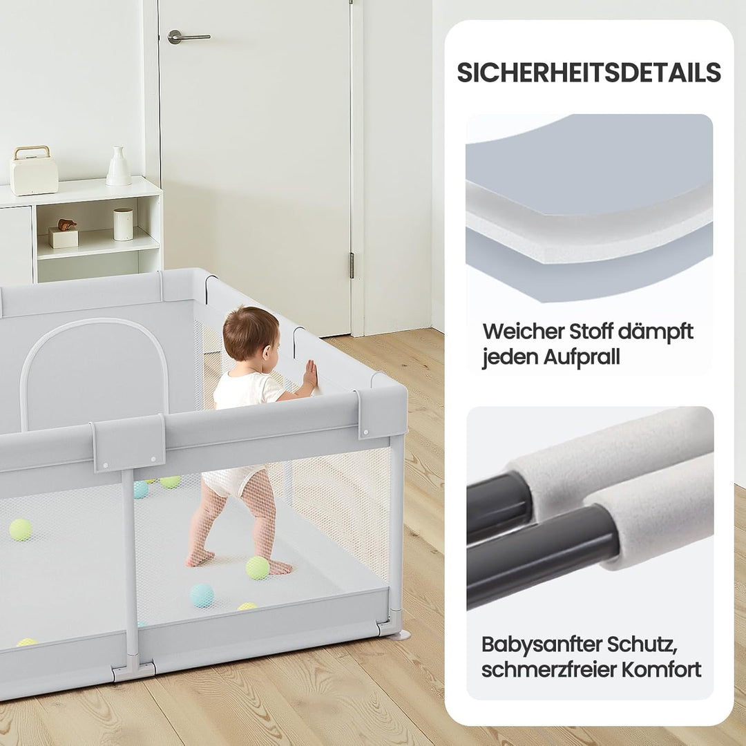 Laufstall Baby 120x120 cm Klein Baby Laufgitter, Stabiler Kinder Laufstall mit Saugnäpfen für Wohnun