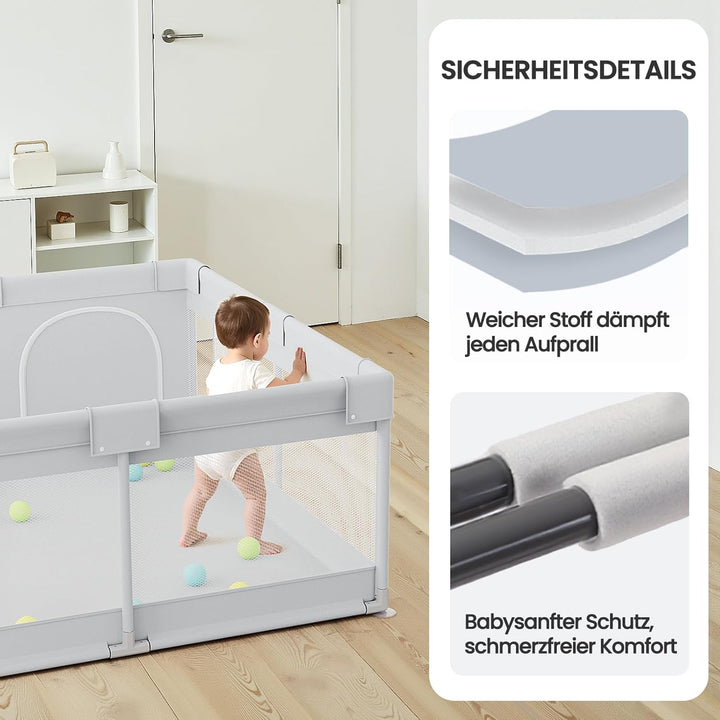 Laufstall Baby 120x120 cm Klein Baby Laufgitter, Stabiler Kinder Laufstall mit Saugnäpfen für Wohnun