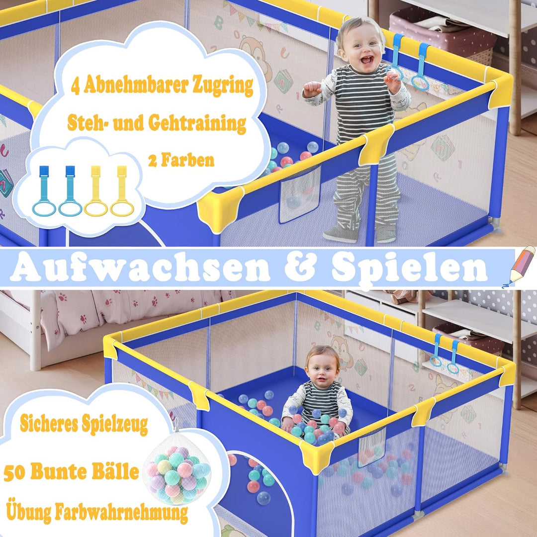 HENGMEI Baby Laufgitter Laufstall Absperrgitter 127x127cm Aktivitätszentrum mit Rutschfester Basis,