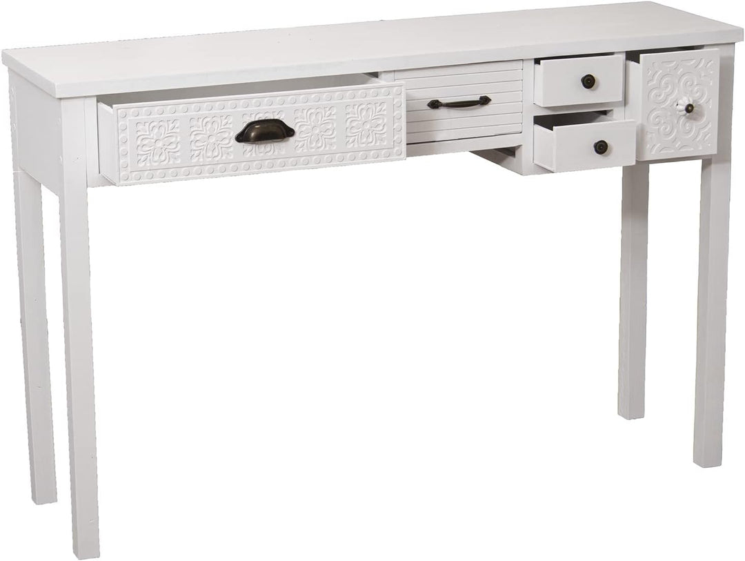 DRW Konsolentisch mit 5 Schubladen aus Holz in Weiss, 120 x 34 x 78 cm, bunt, estandar