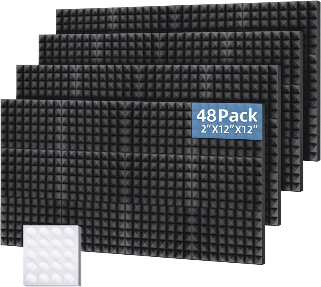 Ohuhu Akustikschaumstoff Noppenschaumstoff 48 Stück mit Aufkleber, Schallabsorber Akustik Schaumstof