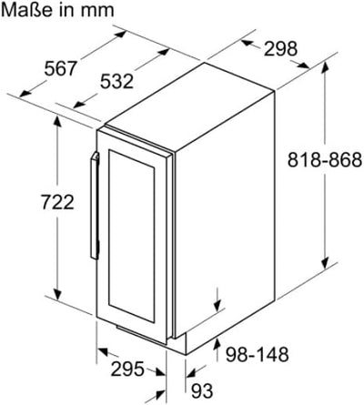 Siemens KU20WVHF0 iQ500 Weinkühlschrank, 82 x 30 cm, 21 Flaschen, Temperatur: 5-20 °C, 58 L, Black