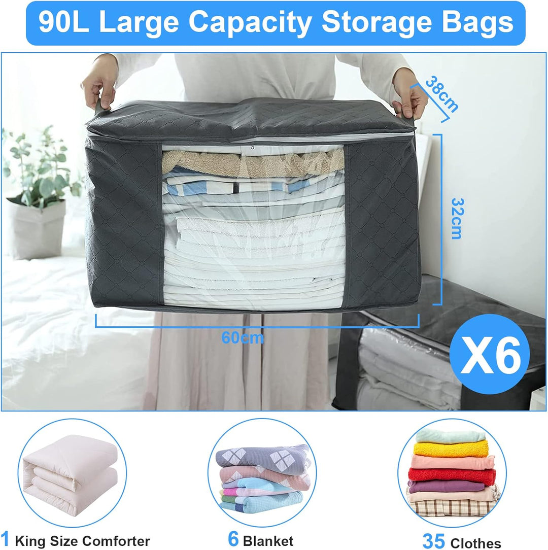 Withosent 6 Stück 90L Grosse Aufbewahrungstasche Schrank Organizer Set, Faltbare Kleideraufbewahrung
