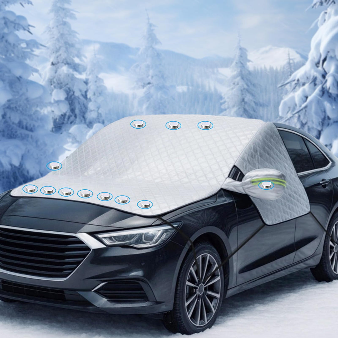 Frontscheibenabdeckung Auto, Abdeckung Windschutzscheibe Winter mit 12 Magnet Fixierung Faltbare Win