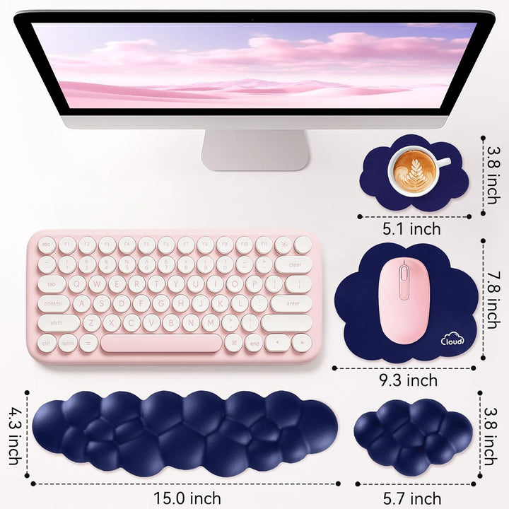 Memory‑Schaum Cloud Handballenauflage Tastatur‑Set, 4‑in‑1: Ergonomische Tastatur Handballenstütze &