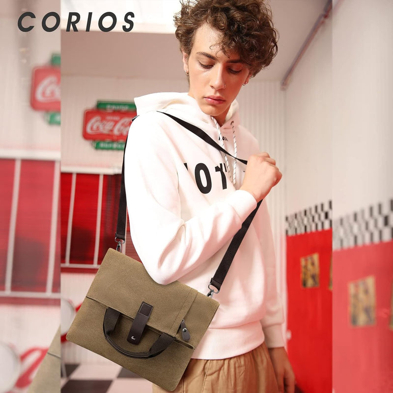 CORIOS Herren Umhängetaschen Canvas Schultertasche Casual Henkeltaschen Gross Schulterhandtasche Han