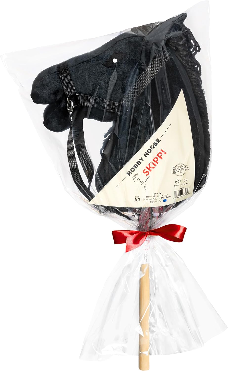 SKIPPI Hobby Horse Schwarzes, Grosses Steckenpferd A3, Schwarz, Hobby Horse mit einem Halfter und Zü