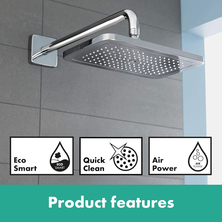 hansgrohe Croma E - wassersparende Kopfbrause 9 l/min (EcoSmart), eckige Duschbrause (280 x 170 mm),