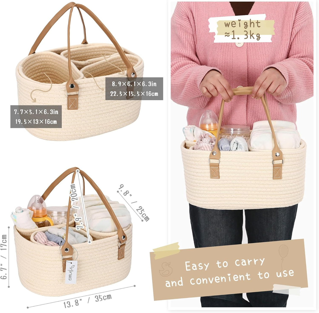 Hinwo Windelaufbewahrungsbeutel mit Seilgriff - Multifunktionaler Babyorganizer für Windeln, Hygiene