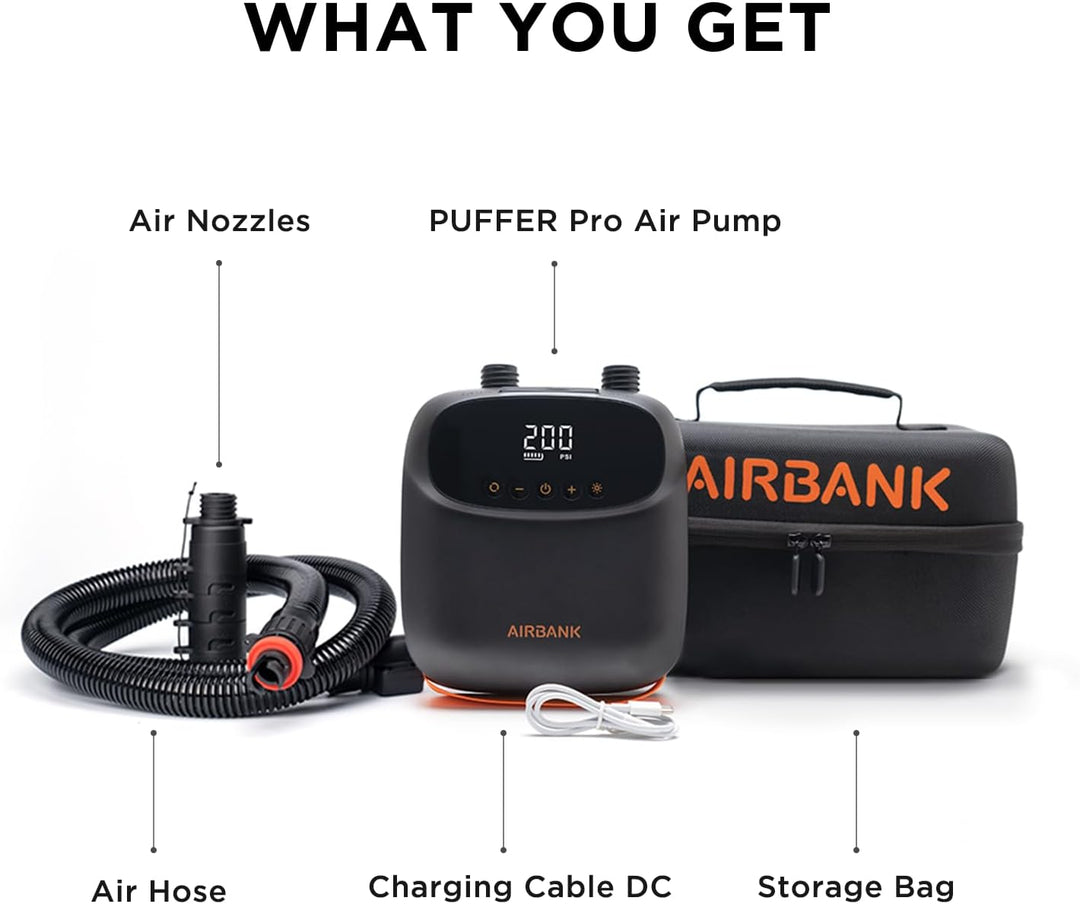 AIRBANK Elektrische Luftpumpe SUP Pumpe mit Akku Der Puffer Pro, Wiederaufladbare Dual Stage Auto Of