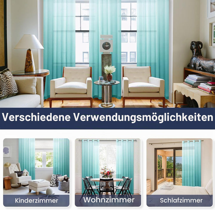 Hiasan Gardinen Voile Vorhänge mit Ösen Farbverlauf Halbtransparent Schlafzimmer Dekoration kurz Vor