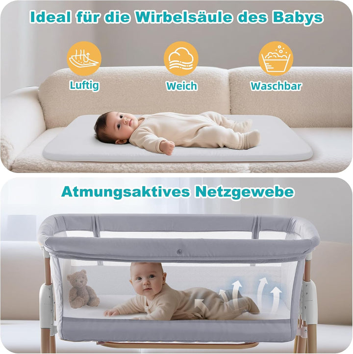 3 in 1 Beistellbett Baby, Tragbar reisebett Baby mit matratze Höhenverstellbar Bettchen Verstellbare